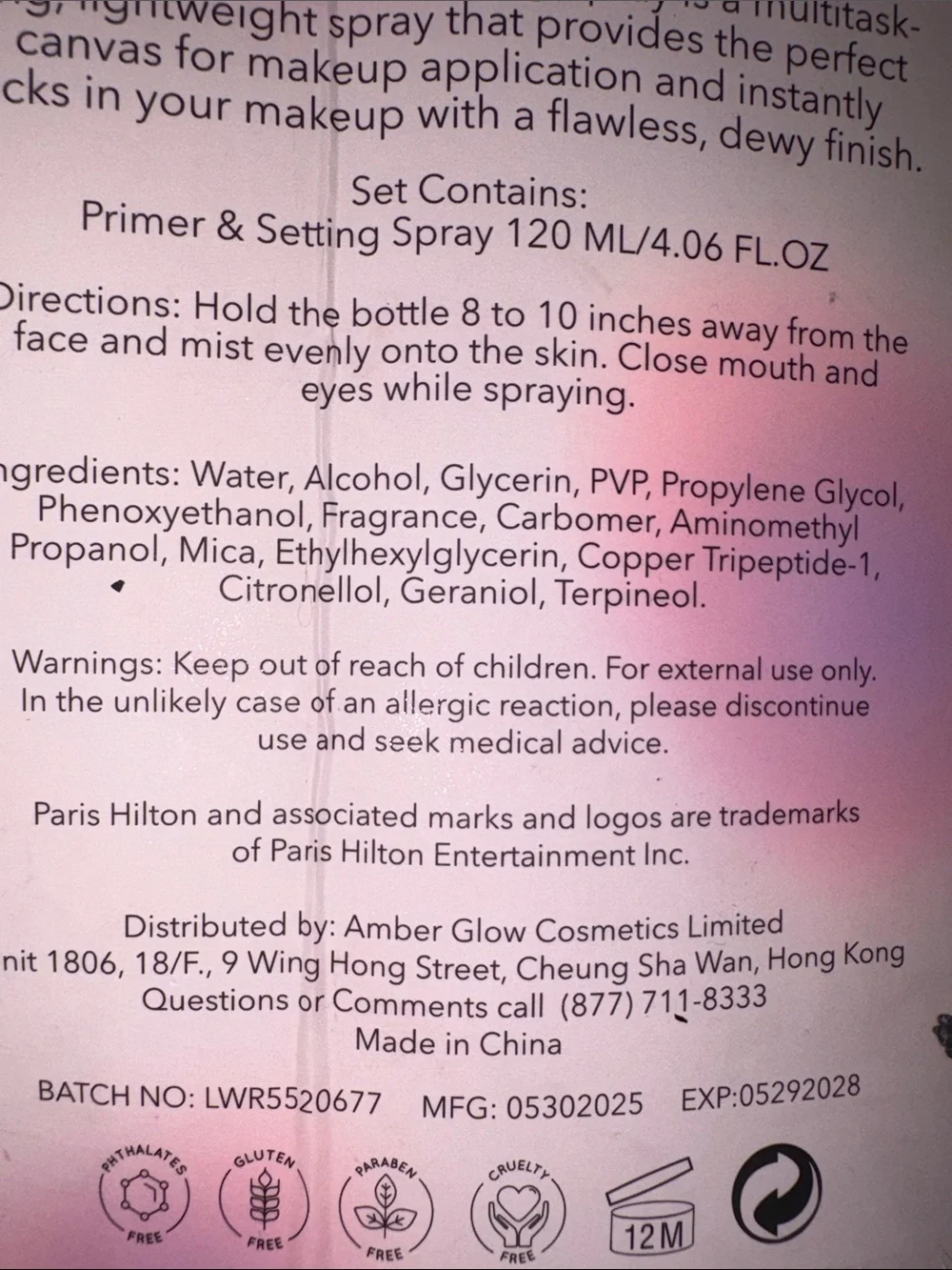 Paris Hilton Ultra Glow Primer & Setting Spray - 4.06 fl oz